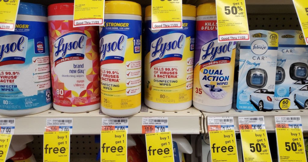 lysol wipes on shelf at cvs
