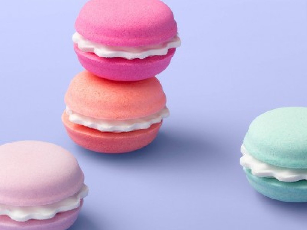 More Than Magic Macaron Bath Bomb Set 4 Count on periwinkle background