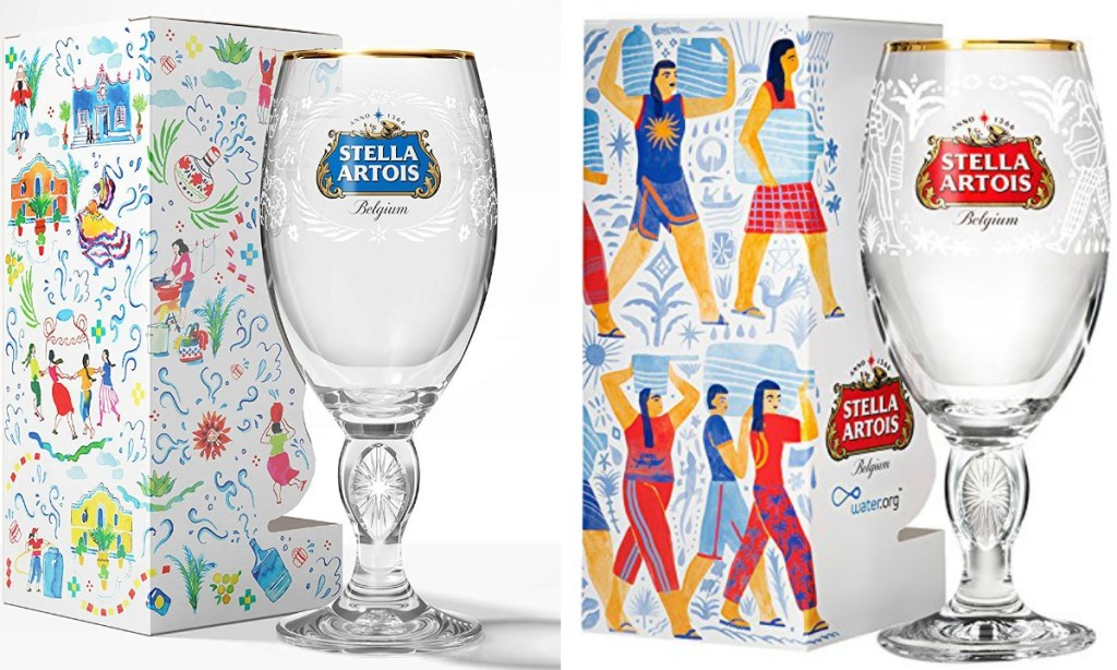 Two Stella Artois beer glasses