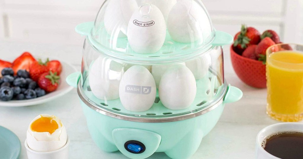 Teal-Dash-Egg-Cooker on counter