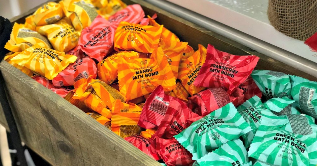 The Body Shop Bath Bombs in a drawer in-store