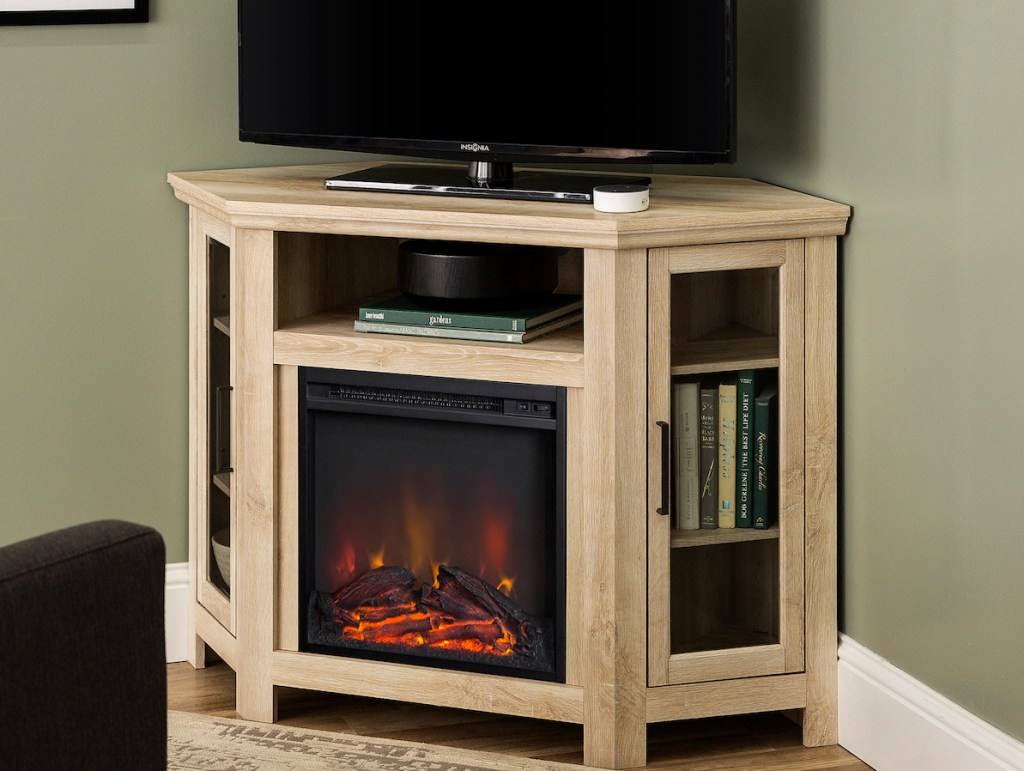 Walker Edison Corner Fireplace with TV on top