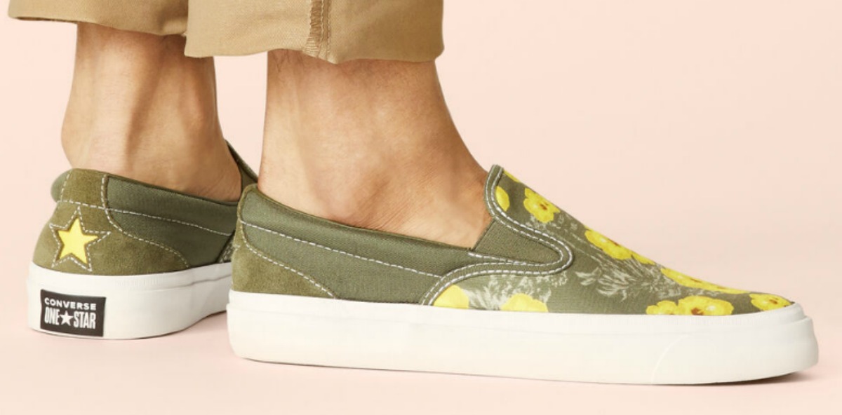 Women's Converse slip-on floral shoes in green
