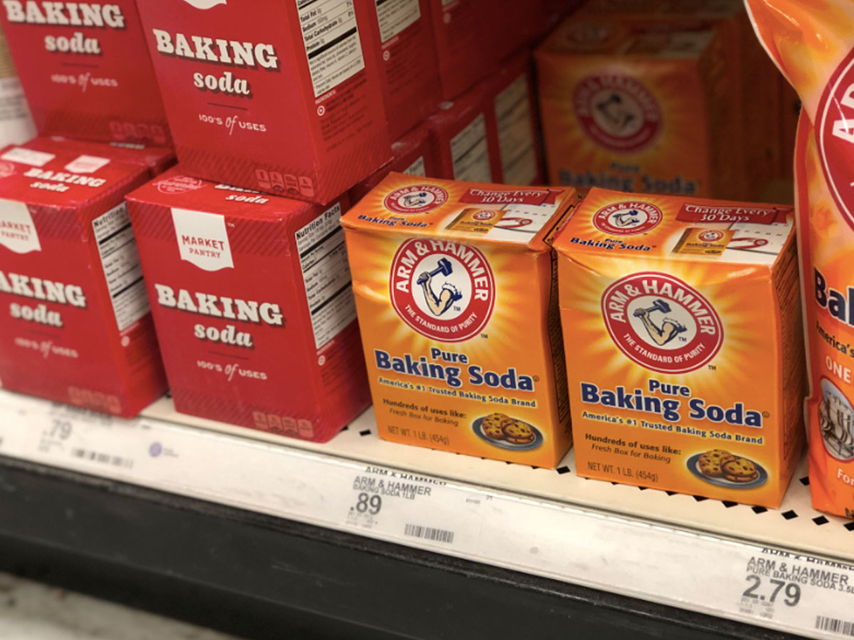 arm and hammer baking soda on shelf