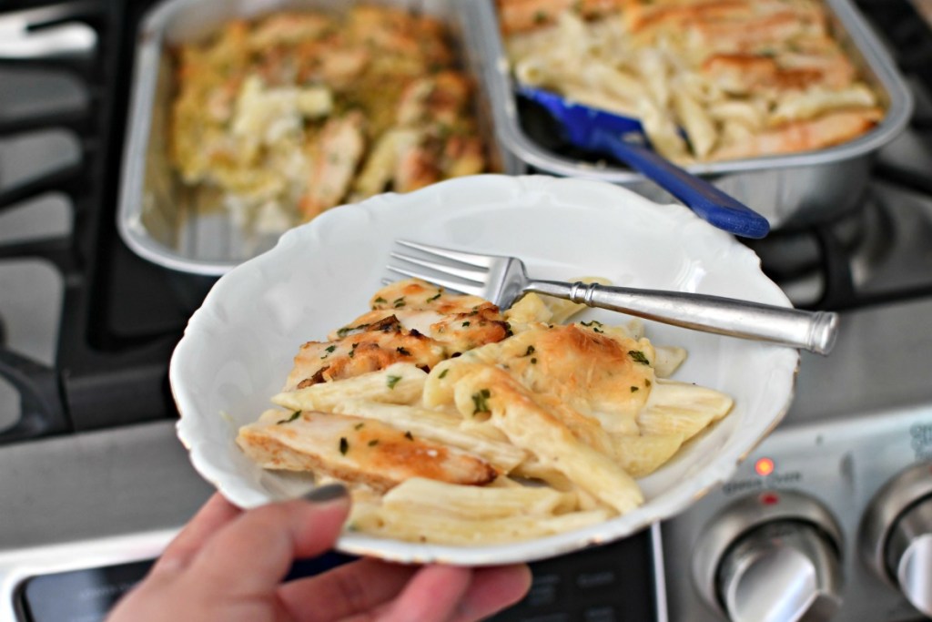 bowl of costco chicken alfredo