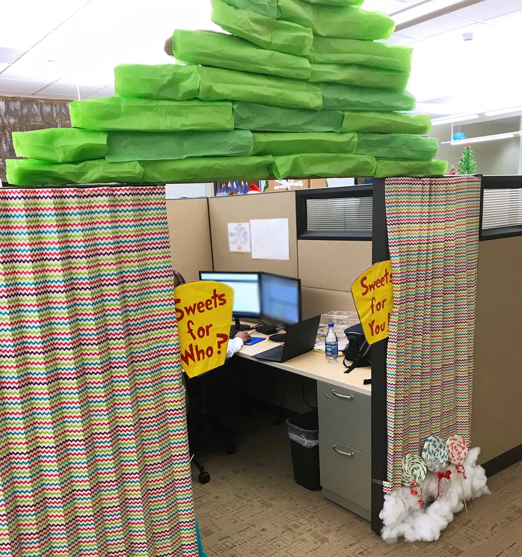 Office decorated as Whoville