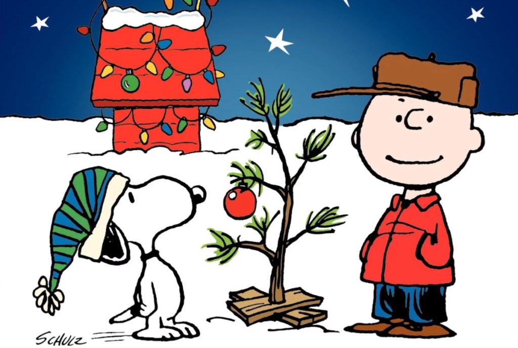 Snoopy and Charlie Brown with Christmas tree
