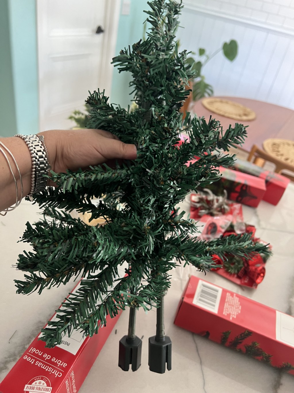 combining mini dollar store trees for diy christmas decor centerpiece