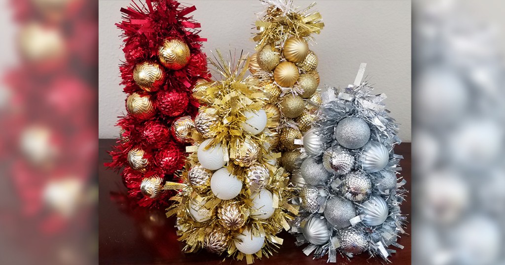 Red, gold, and silver ornament centerpieces