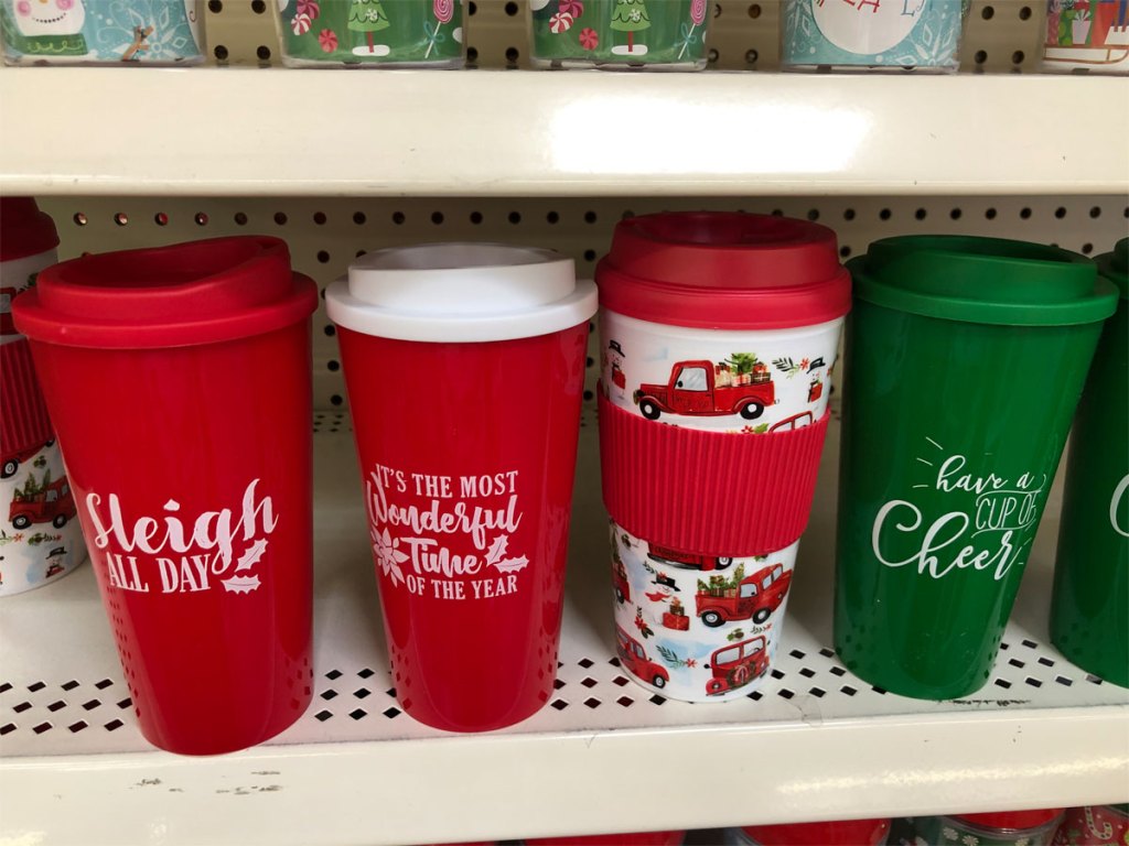 Christmas Printed Plastic Travel Mugs