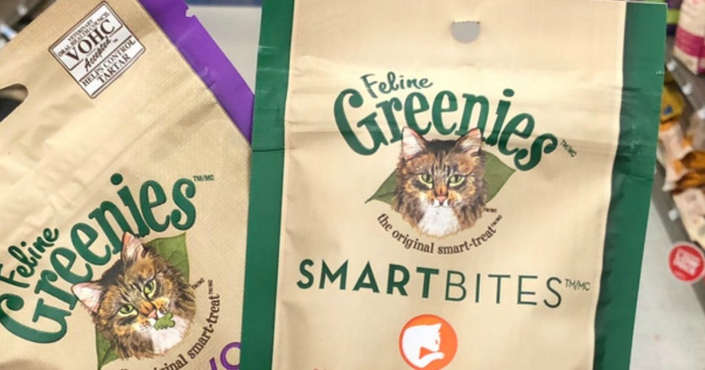 bags of cat treats near store display