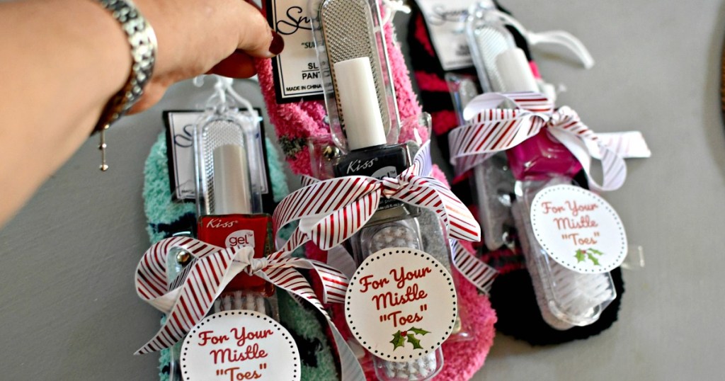 mistle toe dollar tree pedicure DIY gift 