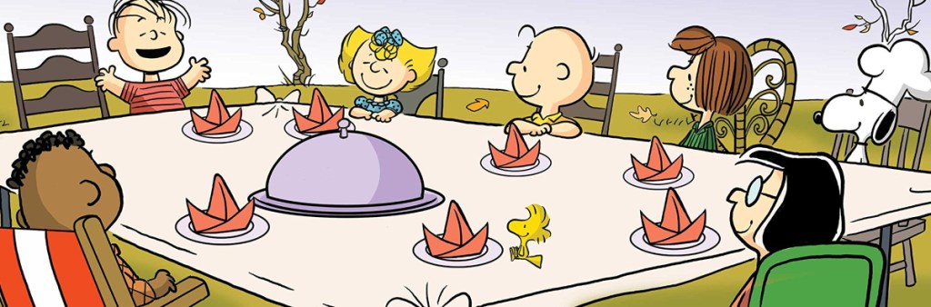 The Peanuts gang at Thanksgiving dinner