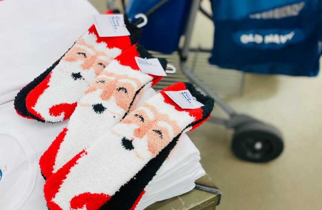 three pairs of cozy santa socks