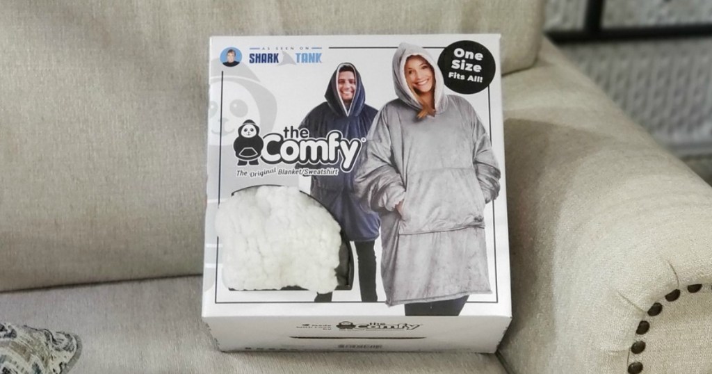 the Comfy Sweatshirt box on a couch