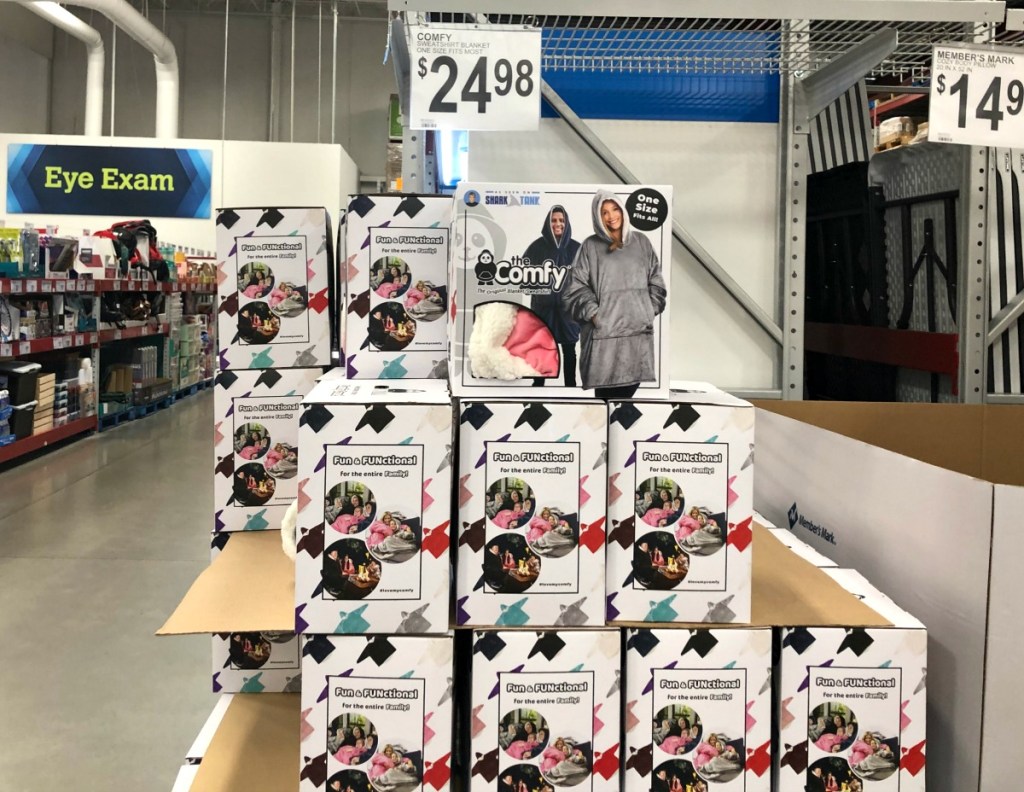 Sam's Club display of The Comfy Blanket Sweatshirts