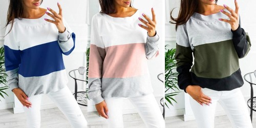 Over 50% Off Women’s Long Sleeve Color Block Shirts on Amazon | 8 Different Color Options