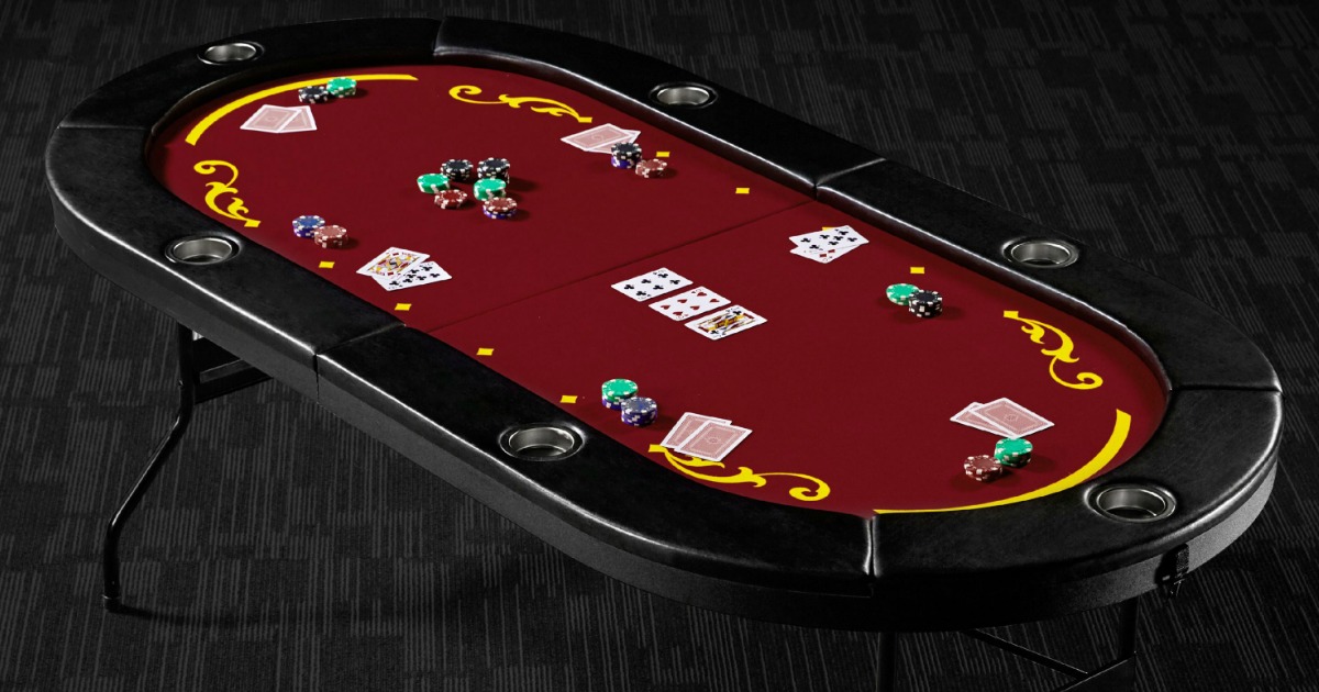 Barrington Poker Table st up with cards and poker chips