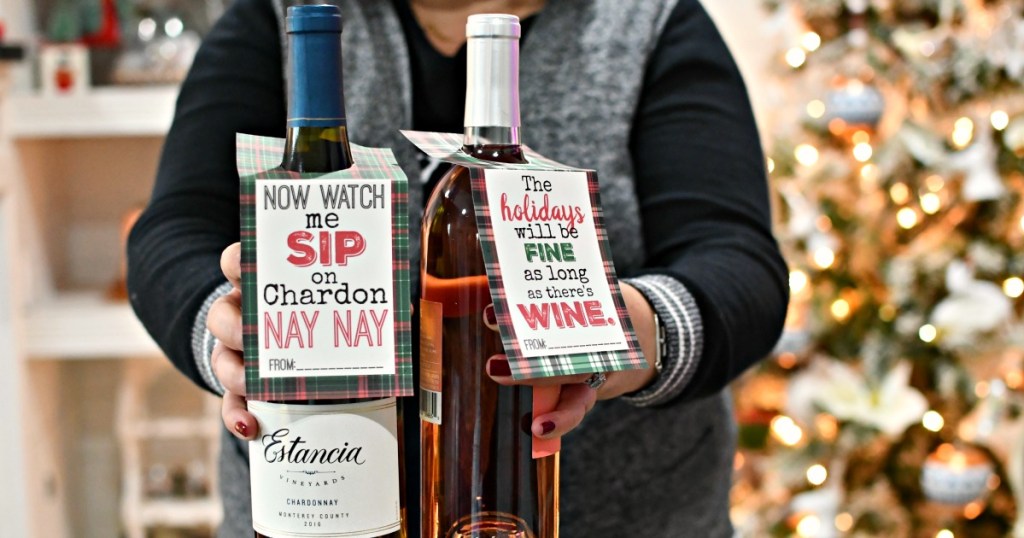 wine gift idea with free printable tags 