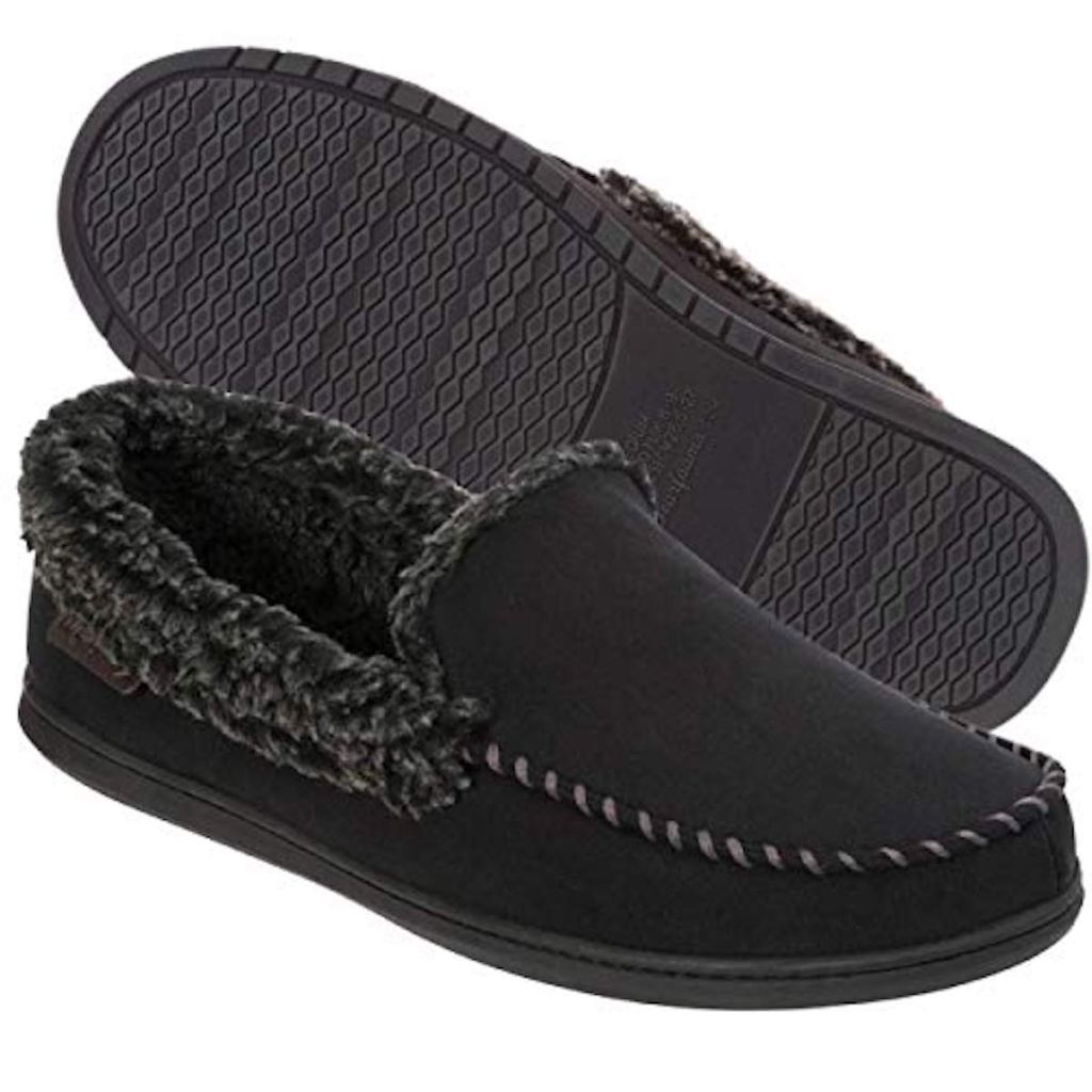 black Dearfoams Men's Moccasin with Whipstitch Slipper