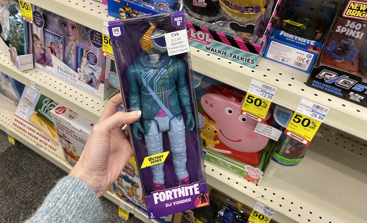 hand holding Fortnite DJ Vonder Figure