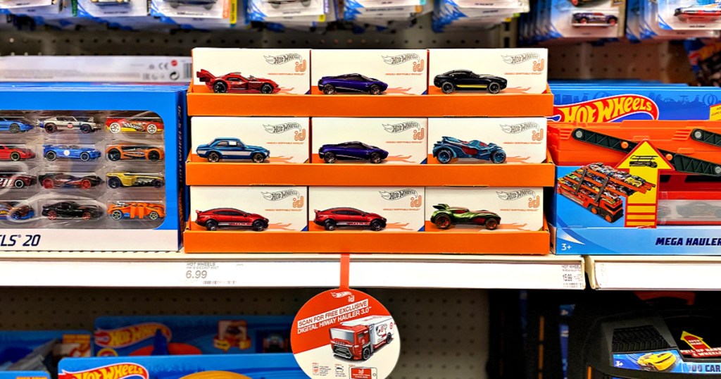 Hot Wheels ID Race Cars on shelf at Target