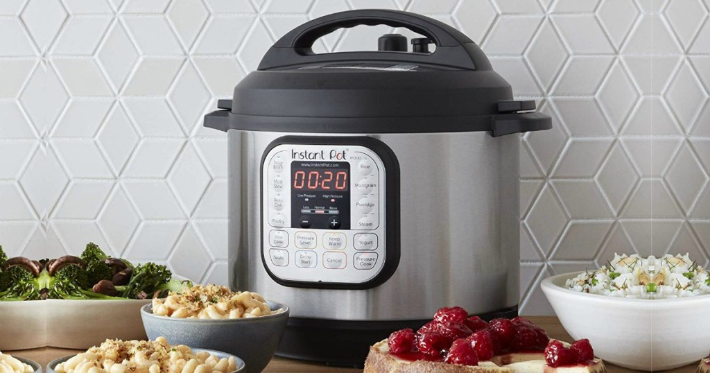 Instant Pot 8 Quart on kitchen counter surrounded by food