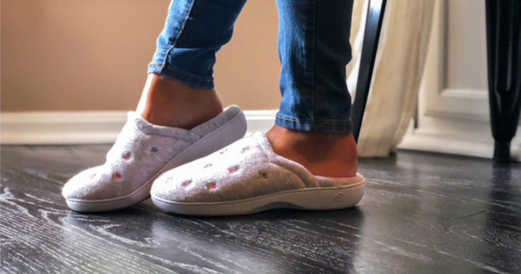 Woman wearing Isotoner Slippers