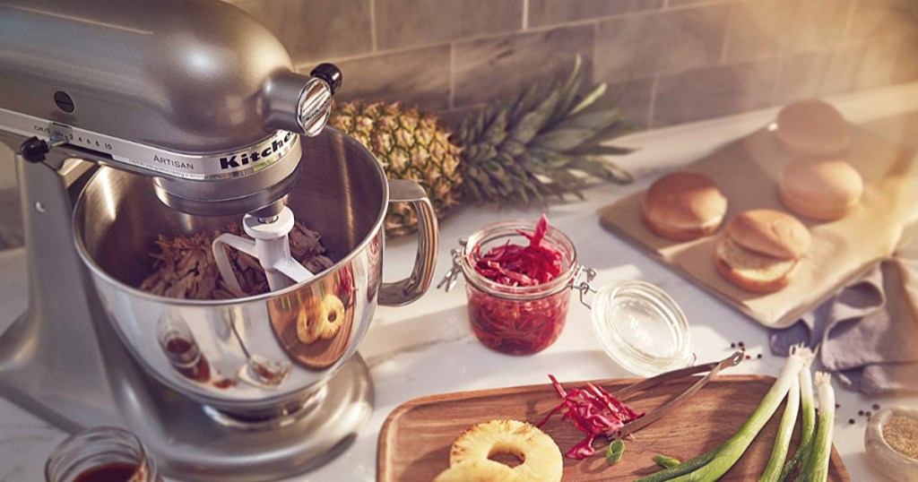 KitchenAid on counter with food on counter