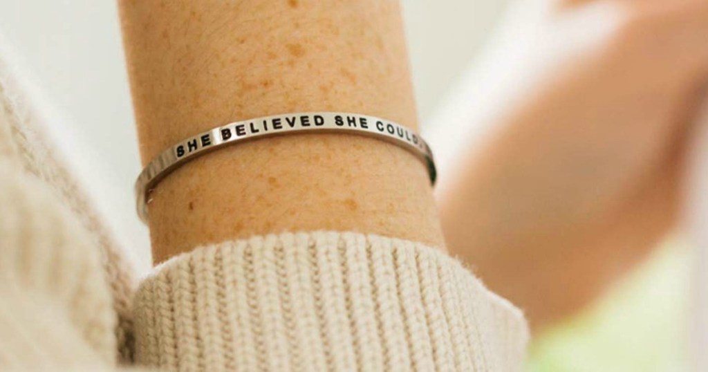 woman wearing a Mantra Bracelet