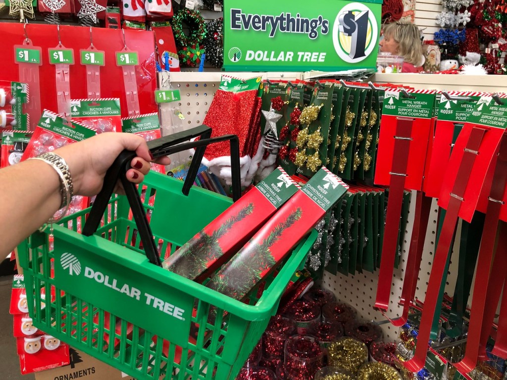 Mini Christmas Trees in Dollar Tree basket