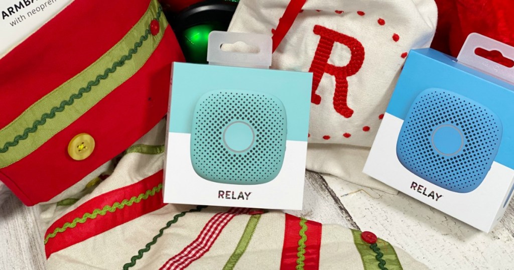 Relay Trackers next to Christmas decor