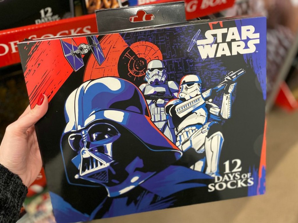 Star Wars themed box of socks in-store