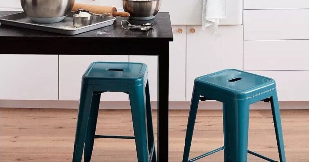 Threshold Carlisle 24_ Metal Counter Stool Teal Set of 2