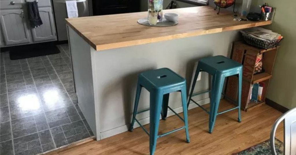 Threshold Carlisle 24_ Metal Counter Stool Teal in kitchen