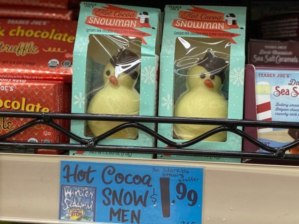 Snow Man Cocoa on the shelf at Trader Joe's