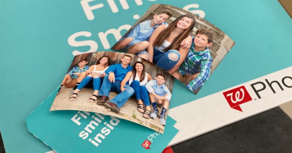 Photo prints of family on Walgreens photo counter