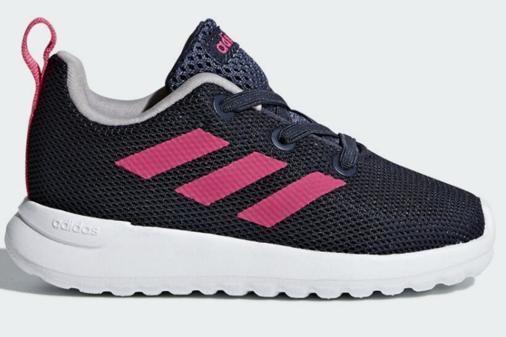 adidas kids shoes in black with pink stripes