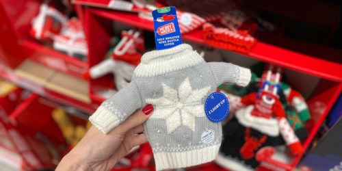 Light Up Ugly Christmas Sweaters for Wine Bottles Only $2.99 at ALDI!