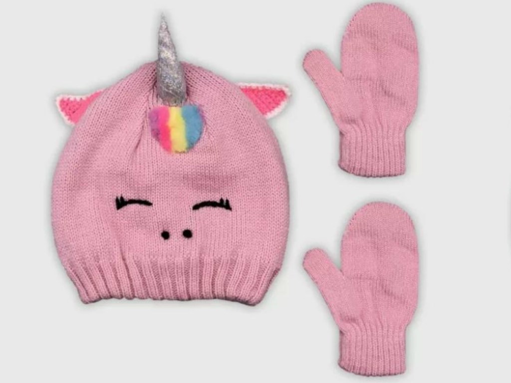 pink set of hat and gloves