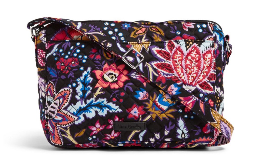 black floral crossbody stock photo