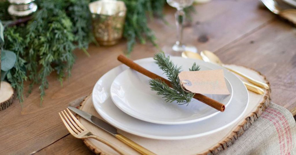 table set for Christmas dinner