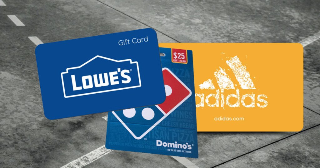 three gift cards from newegg lowe's domino's and adidas