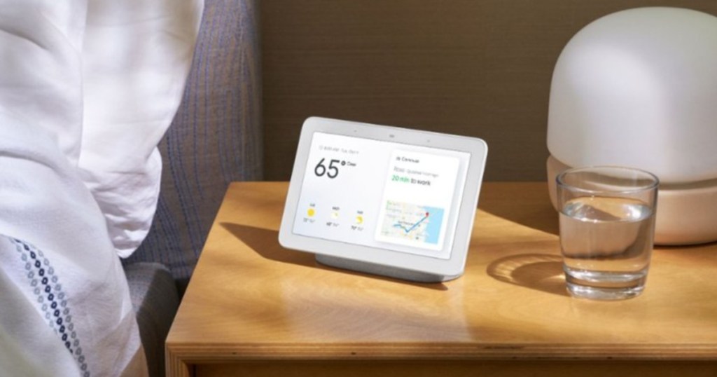 google nest hub on night stand