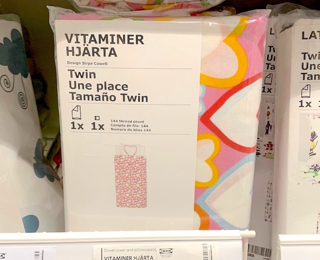 package of heart bedding sitting on store shelf 
