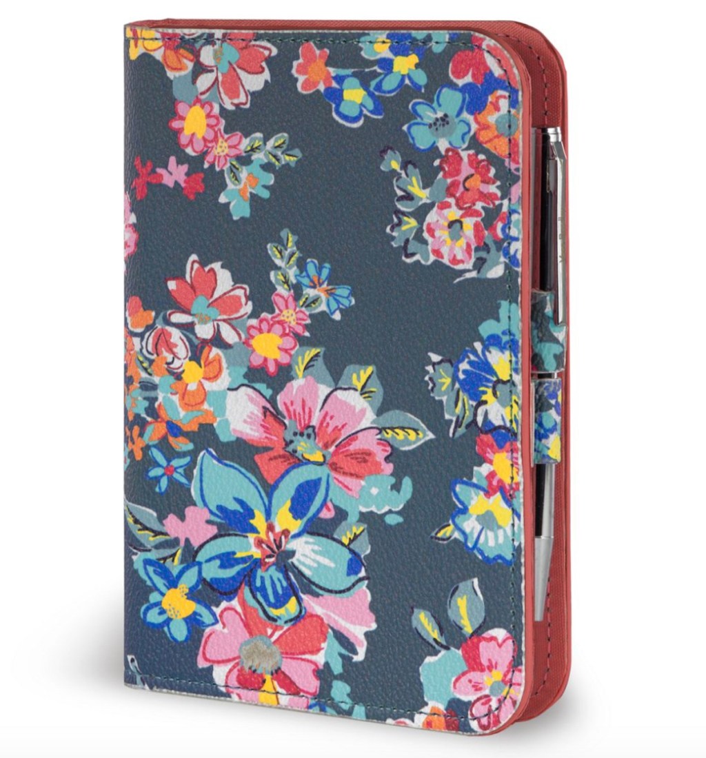floral journal with pen stock photo
