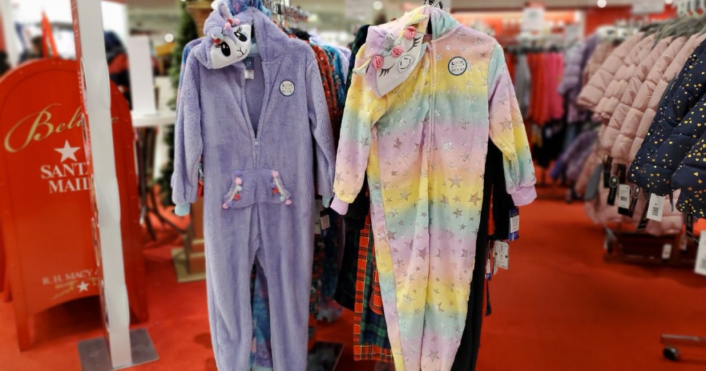 max and olivia onesie pajamas hanging in store