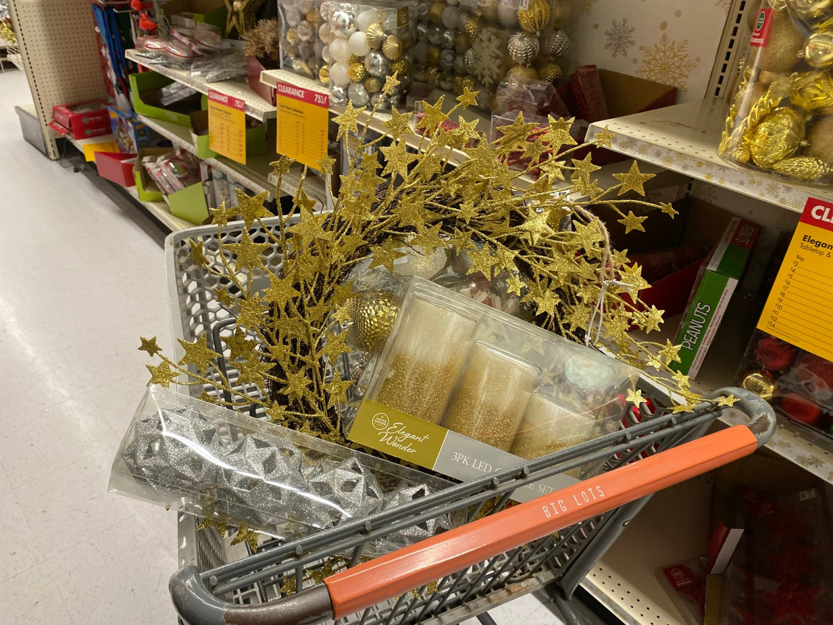 big lots cart full of christmas decorations