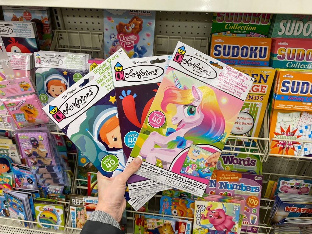 Colorforms Sticker Stories held up in store aisle