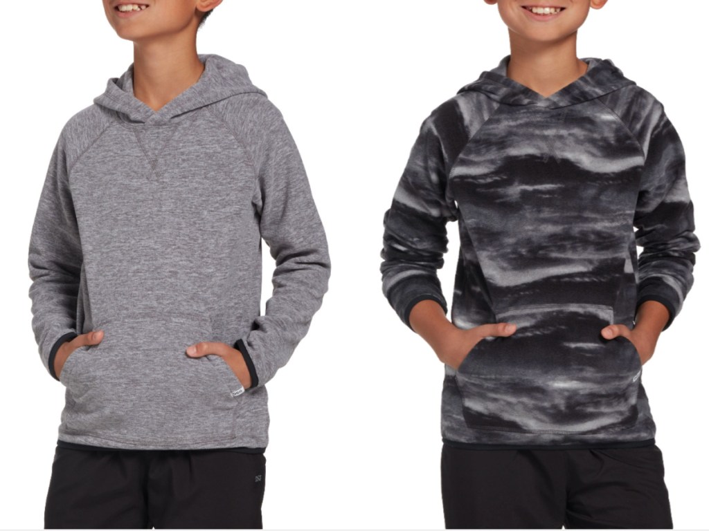boys wearing camo and grey DSG Boys' Raglan Polar Fleece Hoodie